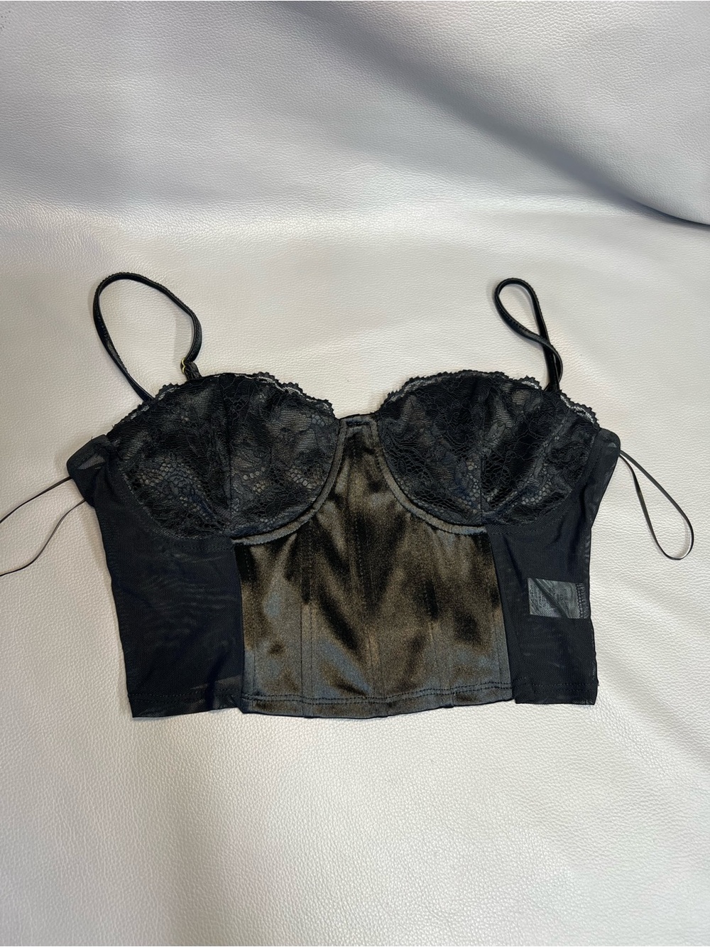 Bear Dance Black Lace Satin Bustier Crop Top